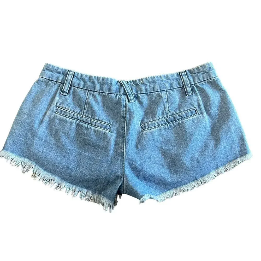 Pilcro Denim Shorts Womens Size 28 Blue Medium Wash Frayed Hem Cut-Off - Picture 4 of 5